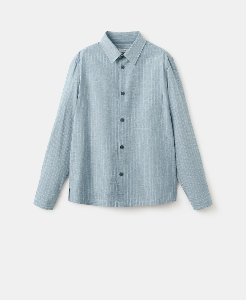 Mango Men's Linen-And-Cotton-Blend Striped Shirt