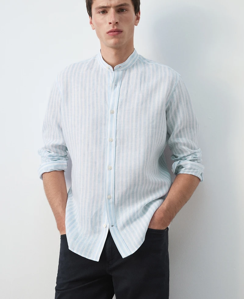 Mango Men's Mandarin Collar Striped Shirt