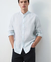 Mango Men's Mandarin Collar Striped Shirt