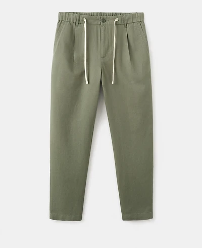 Mango Men's Slim-Fit Cropped Cotton-Linen Pants