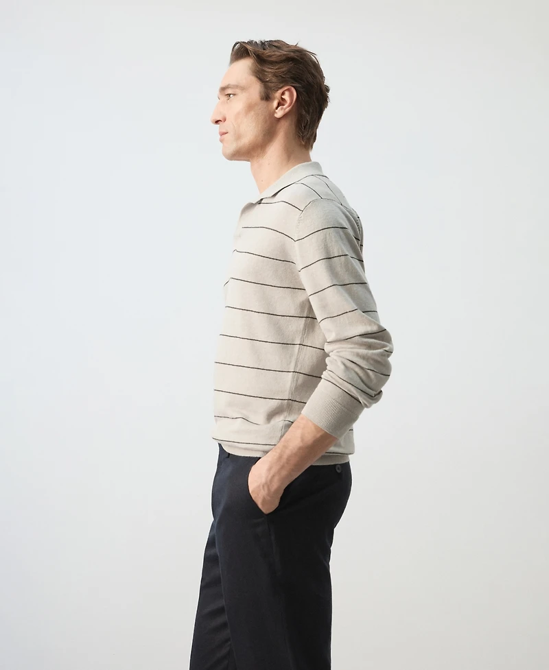 Mango Men's Striped Linen-Blend Polo Sweater