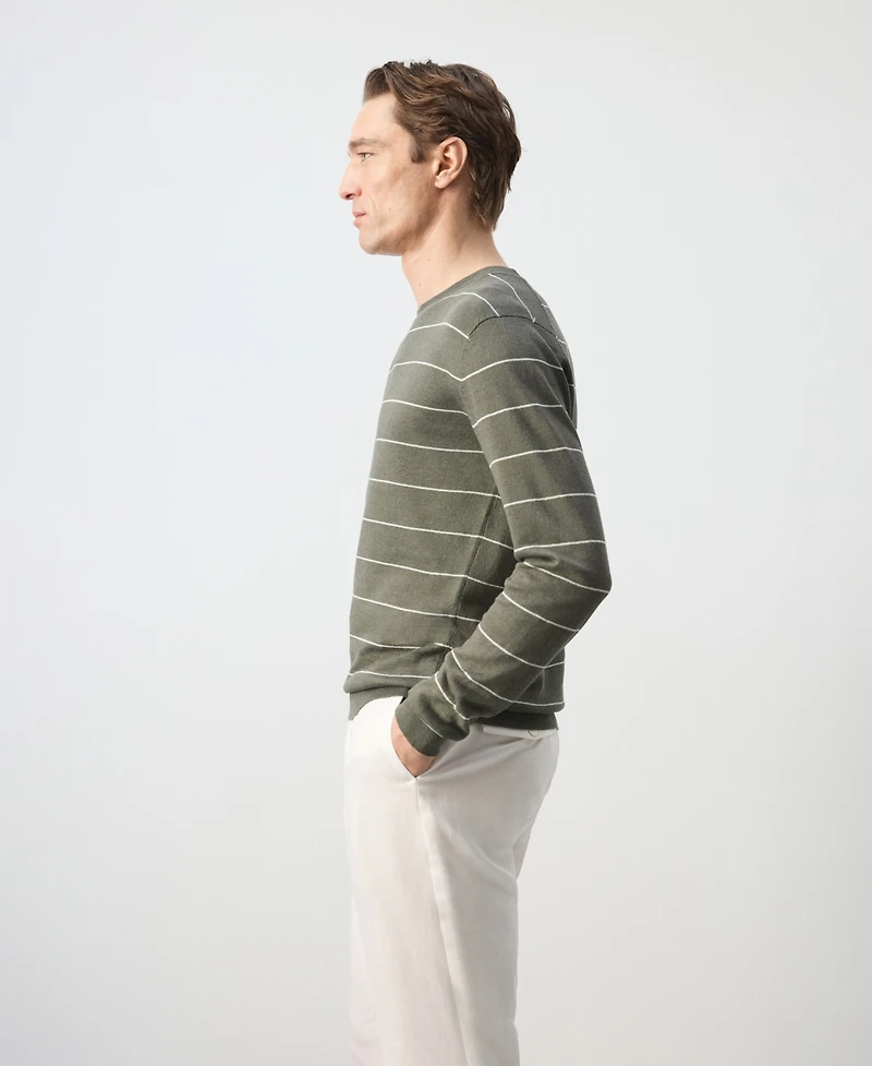 Mango Men's Striped Fine-Knit Linen-Blend Sweater