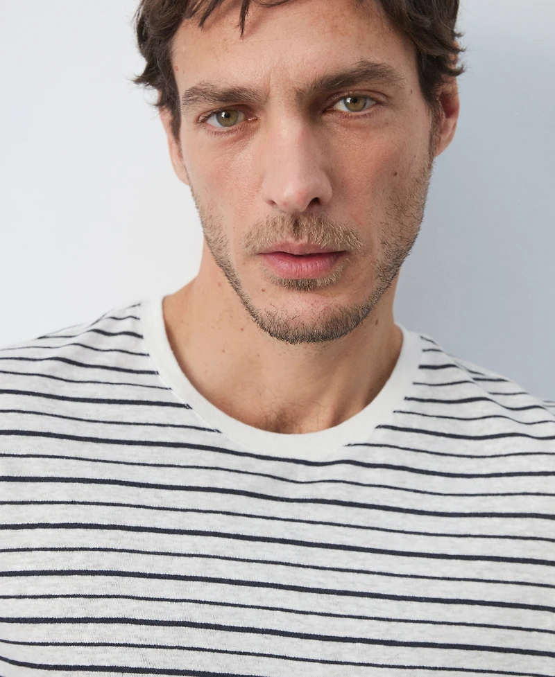 Mango Men's Striped Slim-Fit Linen T-Shirt