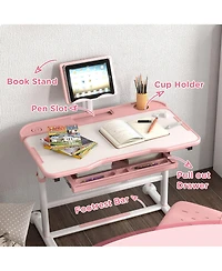 Qaba Adjustable Kids Desk and Chair Set with Tilt Desktop, Storage,