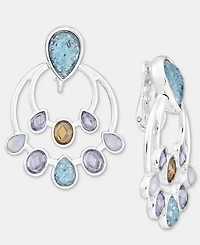 Anne Klein Silver-Tone Blue Stone Stationed Drop Ez Comfort Clip Earrings