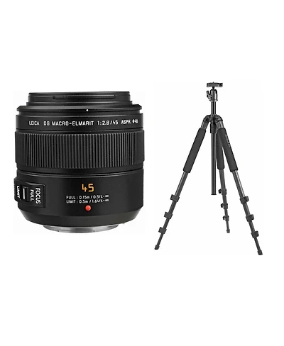 Panasonic Lumix G Leica Dg Macro-Elmarit 45mm f/2.8 Aspherical Lens for Micro Four Thirds, Bundle with Slik U8800L 3-Section Aluminum Tripod with