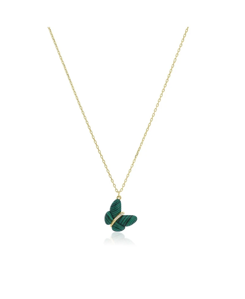 The Lovery Asymmetrical Malachite Butterfly Necklace 14K Gold-Plated Sterling Silver