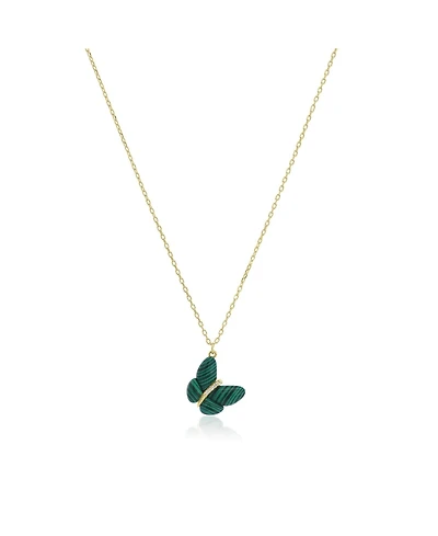 The Lovery Asymmetrical Malachite Butterfly Necklace 14K Gold-Plated Sterling Silver