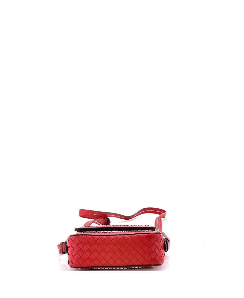 Pre-Owned Bottega Veneta Small Flap Crossbody Bag Studded Leather with Intrecciato Detail