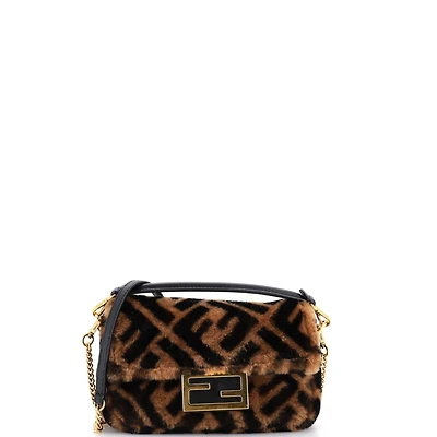 Pre-Owned Fendi Mini Baguette Nm Bag Zucca Shearling
