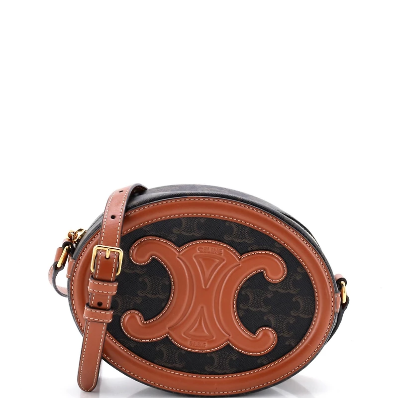 Pre-Owned Celine Triomphe Oval Crossbody Bag Triomphe Coated Canvas and Leather