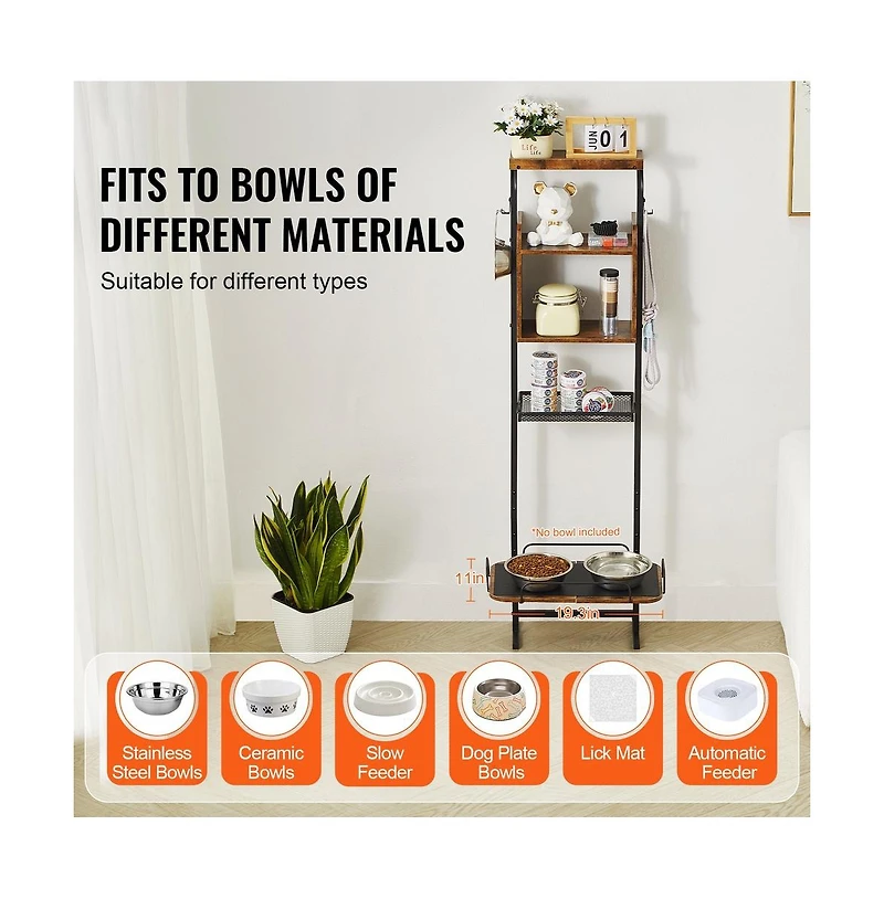 Sugift Elevated Dog Feeding Station with Storage Shelves and 7-Level Adjustable Raised Bowl Stand