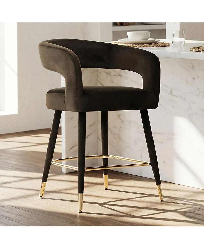 Maison Boucle 24" Counter Height Velvet Bar Stools Set of 3 with Arms
