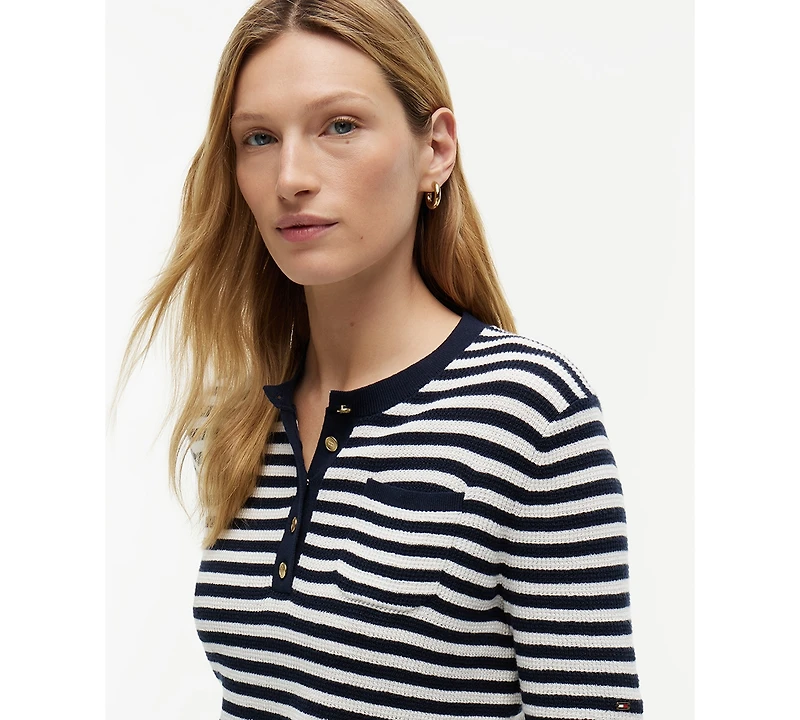Tommy Hilfiger Women's Henley Neck Cotton Sweater