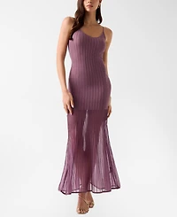 Guess Women's Sleeveless Sheer Skirt Meena Ribbed Maxi Dress