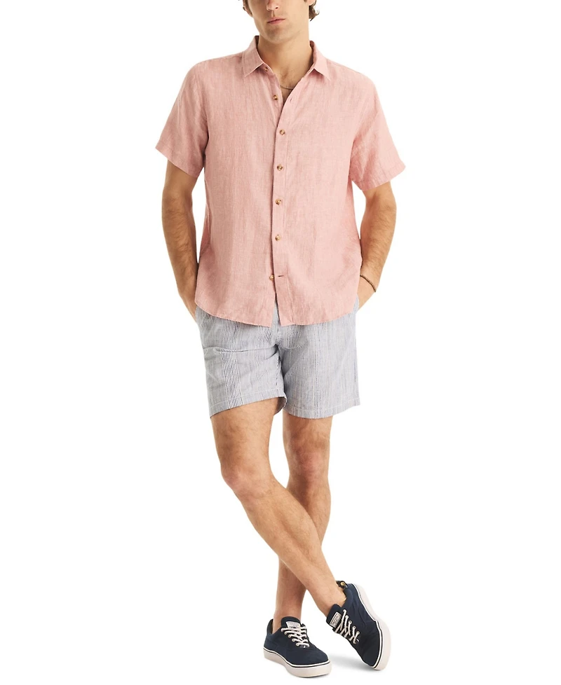 Nautica Men's Classic-Fit Solid Linen Short-Sleeve Shirt