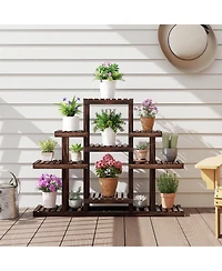 Gouun 47 in. Tiered Corner Wood Plant Shelf with 9 Pot Holders