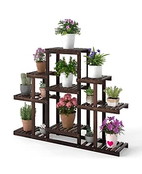 Gouun 47 in. Tiered Corner Wood Plant Shelf with 9 Pot Holders
