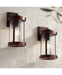 John Timberland Stan Industrial Outdoor Wall Light Fixtures Set of 2 Dark Wood Black Metal 13 Clear Glass for Post Exterior Barn