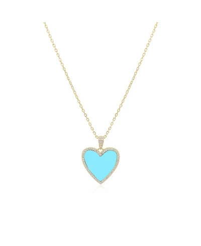 The Lovery Large Turquoise Cz Halo Heart Necklace 14K Plated