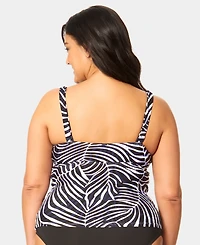 Anne Cole Plus V-Neck Underwire Printed Drape Front Tankini Top