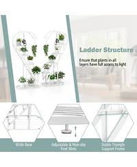 Gouun 58 inch 5-Tier Metal Plant Stand with Four Hanging Hooks