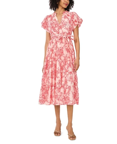 Vince Camuto Women's V-Neck Printed Midi Dress
