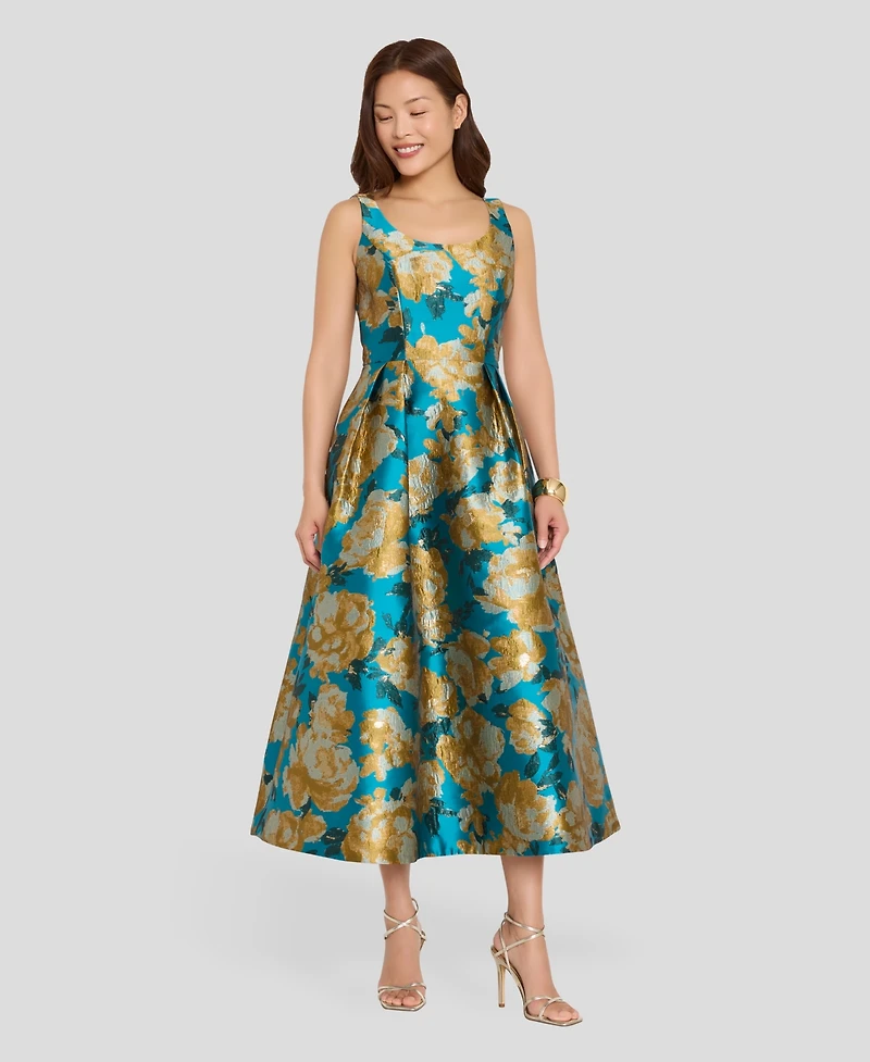 Tahari Asl Women's Printed Scoop Neck Midi Dress