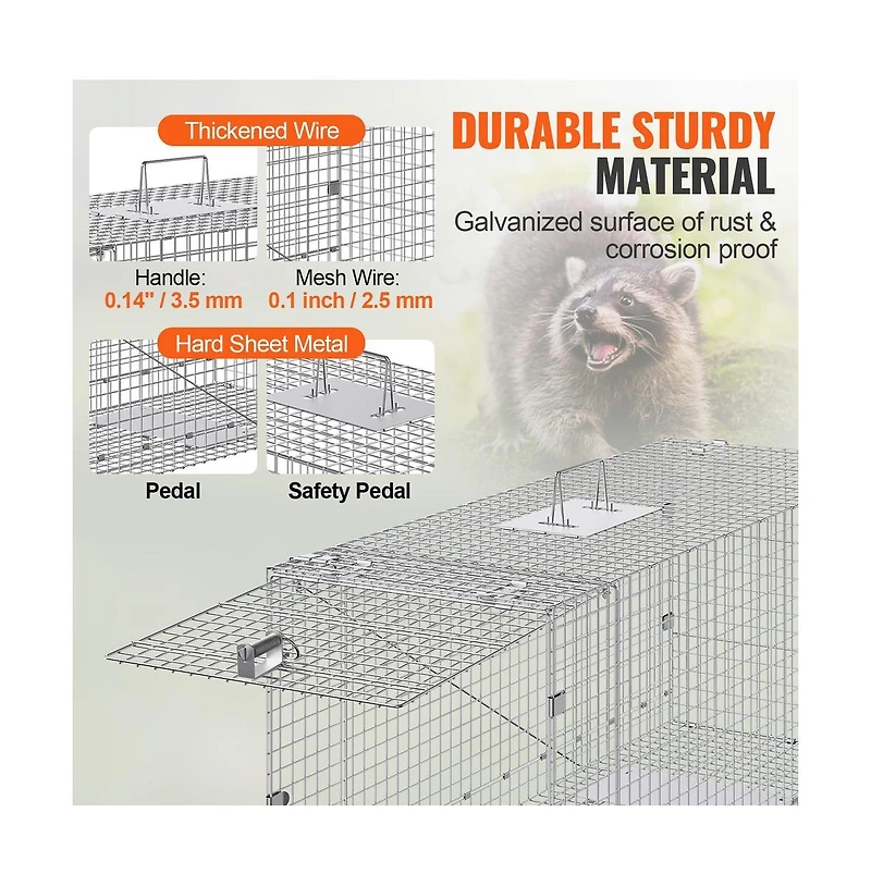 Sugift 42 x 16 x 18 inches Live Animal Cage Trap Humane Cat Trap Galvanized Steel