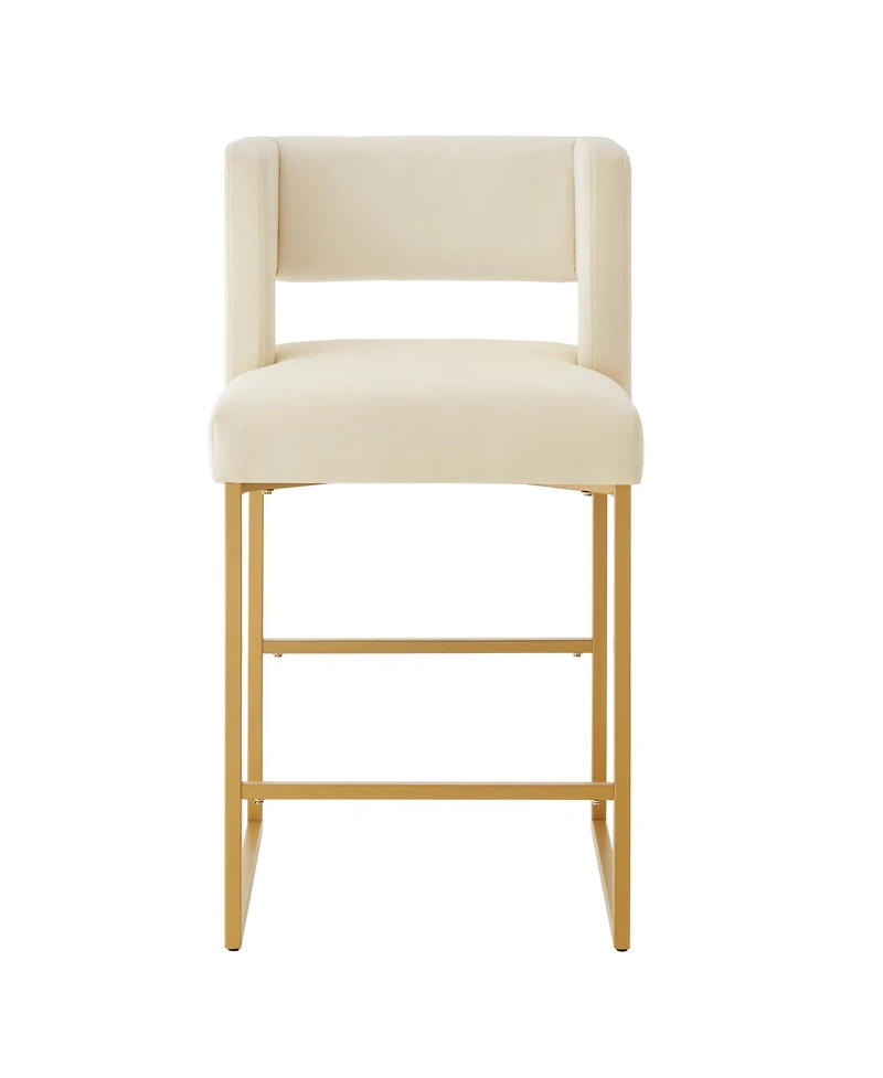 Rainsken 26" H Bar Stools Set of 2, Modern Fashion Counter Height Chairs with Square Open Backrest and Sturdy Iron Legs for Kitchen Island