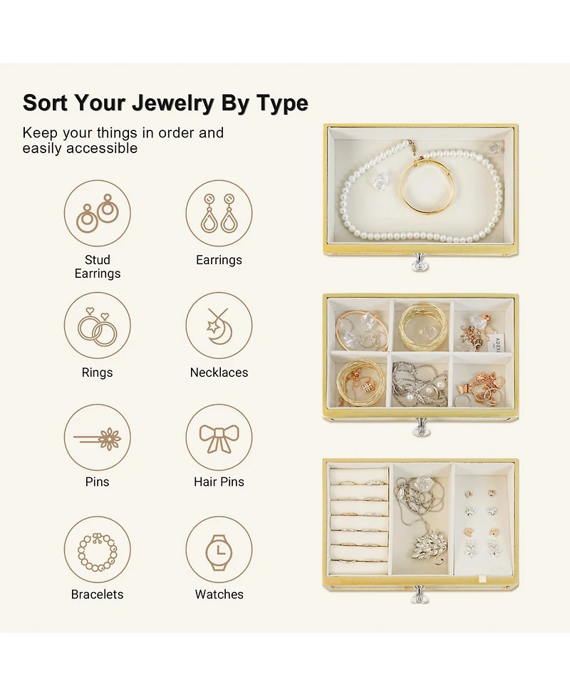 Yigii 3 Layer Large Capacity Jewelry Storage Box with Crystal Handle