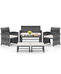 Sugift 6-Piece Outdoor Pe Rattan Sectional Sofa Set with Glass Coffee Table