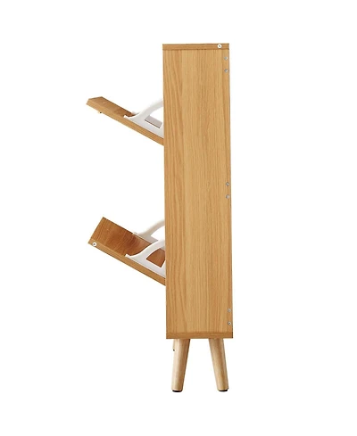 Gouun Rattan-Door Flip-Down Shoe Storage Cabinet with 2 Drawers