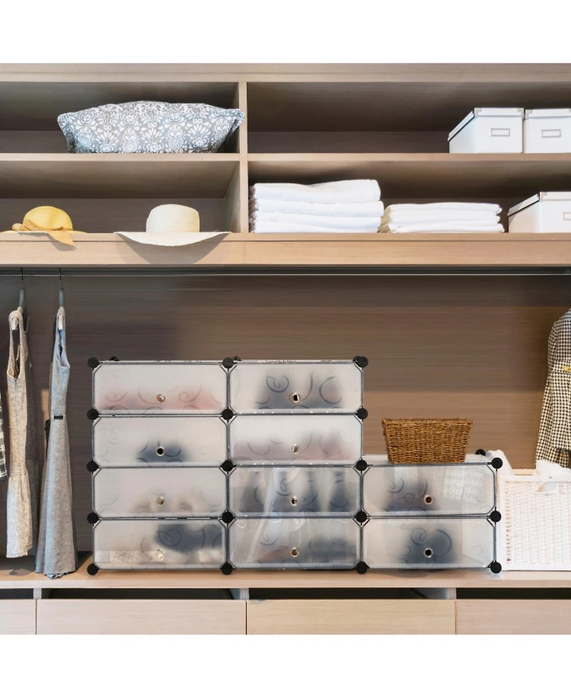 Gouun Plastic Modular Cube Shoe Rack Organizer with Transparent Doors