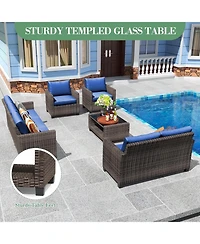 gaomon 5-Piece Outdoor Patio Wicker Sectional Sofa Set with Glass Table