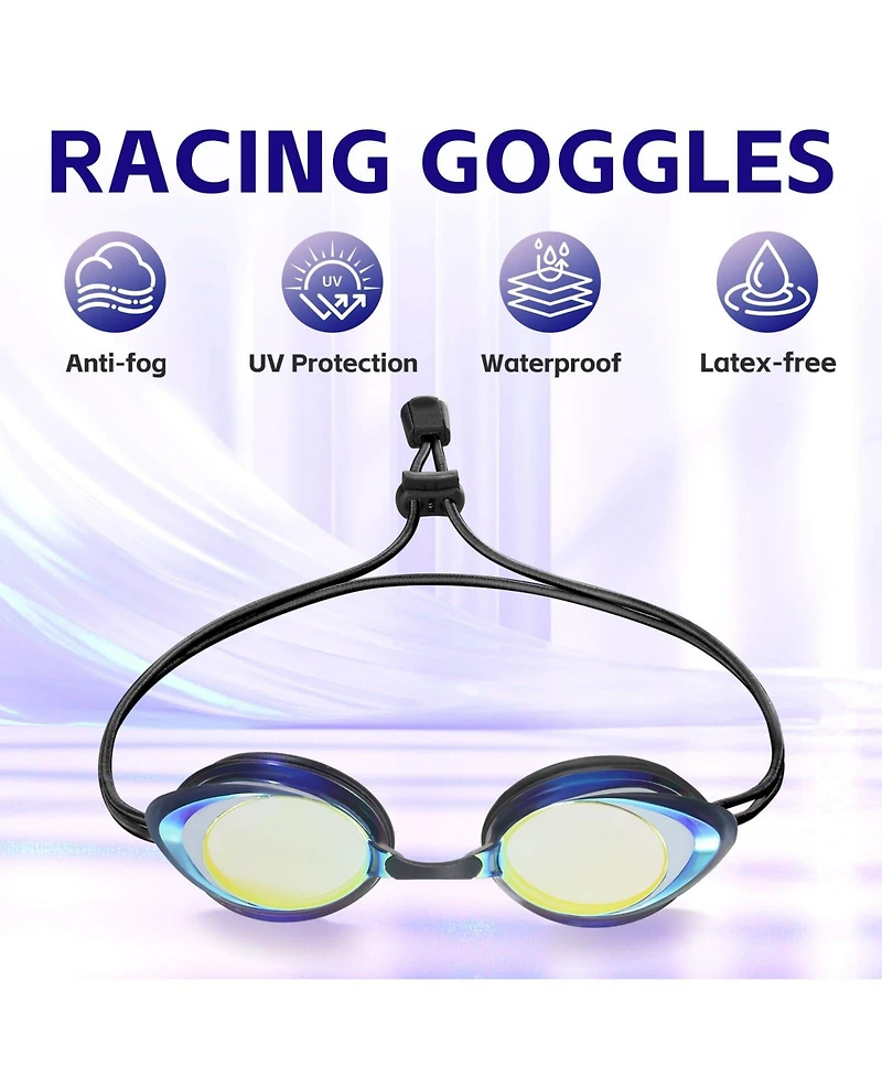 Gnuadz 2pieces Racing Swim Goggles Adult 180degree(s) Panoramic Bungee Strap No Leak