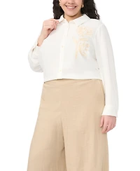 Vince Camuto Plus Button-Down Flower Applique Blouse