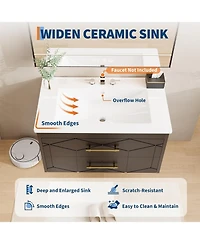 gaomon Floating Bathroom Vanity with Sink, Modern Wall-Mounted Cabinet Ceramic Top, 2 Drawer Storage for Small or Apartment