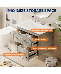 gaomon Floating Bathroom Vanity with Sink, Modern Wall-Mounted Cabinet Ceramic Top, 2 Drawer Storage for Small or Apartment