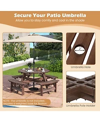 Slickblue Round Picnic Table Set for 8 Person with Benches, Circular Outdoor Dining
