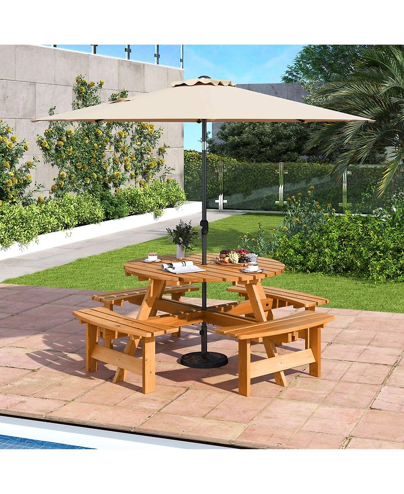 Slickblue Round Picnic Table Set for 8 Person with Benches, Circular Outdoor Dining Table