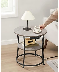 Slickblue 2 Tier Round Side Table with Power Outlets End Storage
