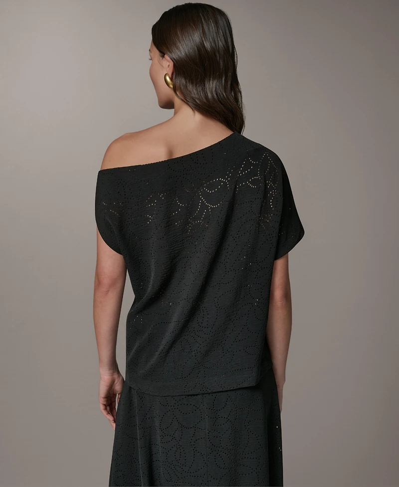 Donna Karan New York Women's Asymmetric Neck Laser Cut Top