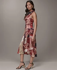 Donna Karan New York Women's Printed Burnout High Cowl Neck Dress