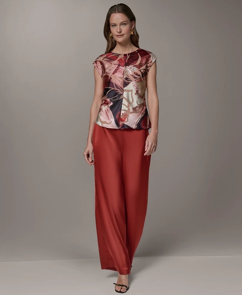 Donna Karan New York Women's Abstract Geo Print Burnout Cap Sleeve Top