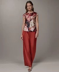 Donna Karan New York Women's Abstract Geo Print Burnout Cap Sleeve Top