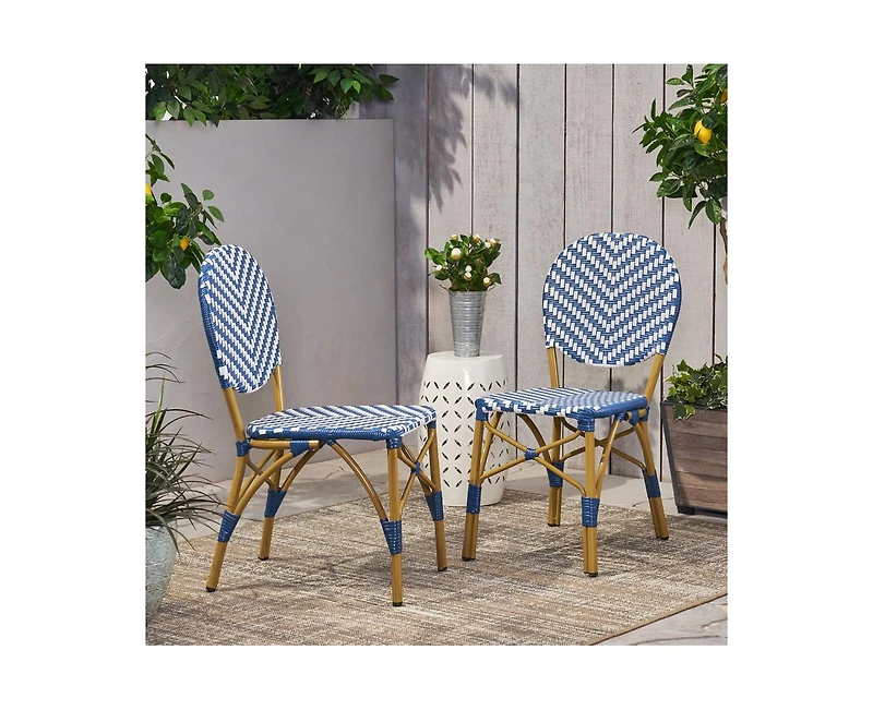 sumyeg French Style Outdoor Accent Chairs Set of 2 with Rattan and Bamboo Print