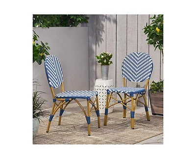 sumyeg French Style Outdoor Accent Chairs Set of 2 with Rattan and Bamboo Print