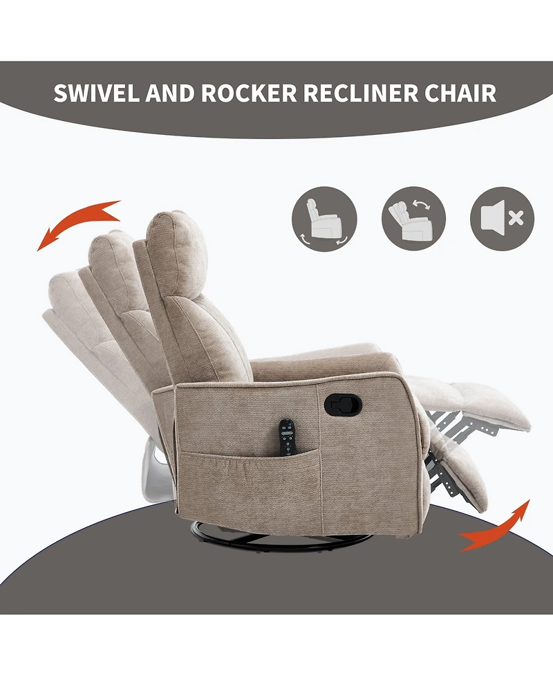 Boyel Living Heat Massage Manual Recliner Chair with Rocker Swivel in Fabric for Living Room