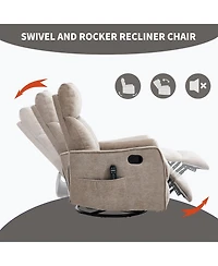 Boyel Living Heat Massage Manual Recliner Chair with Rocker Swivel in Fabric for Living Room